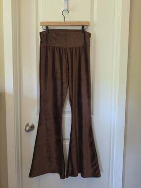 Earthbound Trading Co Brown Velvet Flare Pants Women's Large Stretch Boho Y2K
